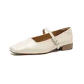 Elegant cream square toe Mary Jane flats with adjustable buckle strap and low heel - EU 35 / Apricot