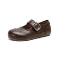 Classic dark brown leather Mary Jane shoes with vintage Brogue carved wingtip patterns - EU 35 / Brown