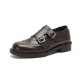 Deep brown leather double monk strap shoes with brogue detailing and thick platform sole - EU 35 / Brown