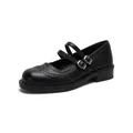 Vintage black Mary Jane leather shoes with platform thick heel and brogue carvings - EU 35 / Black