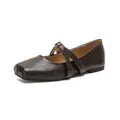 Classic dark brown square toe Mary Jane flats with adjustable metal buckle strap - EU 35 / Brown