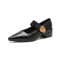 Classic black pointed-toe Mary Jane heels with a bold gold buckle and chunky square heel - EU 35 / Black