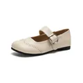 Scarpe Mary Jane beige retrò con punta tonda e dettagli brogue intagliati eleganti - EU 35 / Albicocca