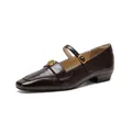 Zapatos planos Mary Jane marrón oscuro de charol brillante con hebilla de flor dorada - EU 35 / Marrón