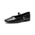 Classic black square-toe Mary Jane flat shoes with glossy finish and buckle strap - EU 35 / Black