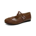 Brown leather Mary Jane shoes with brogue detail and double cross straps in vintage style - EU 35 / Brown