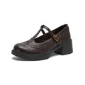 Dark brown retro Mary Jane platform shoes with Brogue carving and T-strap metal buckle - EU 34 / Brown