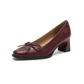 Décolleté Mary Jane classiche in pelle rosso scuro con punta quadrata e fiocco - EU 38 / Borgogna