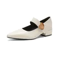 French pointed toe Mary Jane pumps in creamy white with artistic gold buckle and block heel - EU 35 / Beige