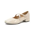 Zapatos Mary Jane retro crema con tiras cruzadas, punta cuadrada y tacones de bloque estable - EU 34 / Albaricoque