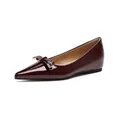 Elegant pointed toe wine red patent leather flats with delicate bow decoration - EU 35 / Burgundy
