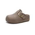 Retro light brown suede platform clogs with golden buckle and hollow flower details - EU 35 / Gray