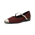 Elegant burgundy suede Mary Jane flat with gold metal toe cap and buckled strap - EU 35 / Burgundy