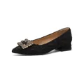 Black pointed toe pumps with textured fabric and sparkling square crystal buckle - EU 34 / Black