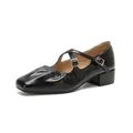 Zapatos Mary Jane clásicos en charol negro con puntera cuadrada y correas cruzadas - EU 34 / Negro