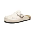 Retro ivory brogue clogs with decorative carvings and cork sole platform - EU 35 / Apricot