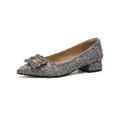 Women's pointed toe pumps in grey-blue textured fabric with rhinestone buckle - EU 34 / Blue