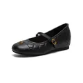 Quilted Mary Jane ballet flats in black with golden rose charm and adjustable strap - EU 35 / Black