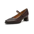 Zapatos clásicos Mary Jane marrón oscuro con tacón ancho y cuero de grano fino - EU 34 / Marrón