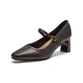 Dark brown square toe Mary Jane heels with chunky block heels and golden buckles - EU 34 / Brown
