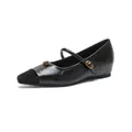 Elegant black pointed Mary Jane shoes with plush toe detail and gold rose ornament - EU 35 / Black