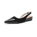 Elegant black pointed toe slingback wedge shoes with patent and suede leather splicing - EU 35 / Black