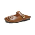 Brown faux leather Mary Jane mules with pleated toe and golden buckle closure - EU 35 / Brown