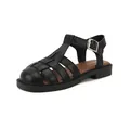 Black woven leather Roman gladiator sandals with block heel and buckle strap detailing - EU 34 / Black