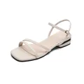 Sandalias planas blancas minimalistas con tiras finas y detalle de tacón metálico - 34 / Albaricoque