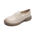 Retro British style cream thick-soled loafers for women with vintage platform rubber soles - EU 34 / Apricot