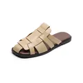 Woven beige mule slippers with closed toe and flat brown sole for casual summer vacations - EU 38 / Milk Tea