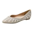 Beige pointed flat shoe with elegant pearls and sparkling rhinestones in a sunburst pattern - EU 34 / Apricot