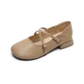 Classic light brown Mary Jane shoes with square toe and crisscross metal buckle strap - EU 34 / Milk Tea