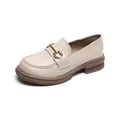 Chic beige platform loafers for women with vintage metal buckle and thick rubber soles - EU 38 / Apricot