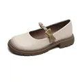 Platform Mary Jane shoes in beige with pearl strap and bow detail on chunky rubber sole - EU 34 / Apricot