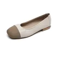 Women's square toe flat shoes in beige and brown two-tone elegant patchwork design - EU 34 / Apricot