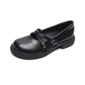 Classic black matte leather Mary Jane shoes with double straps and platform sole - EU 34 / Black