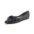 Blue glitter pointed flats for women with black rhinestones and a silk bow detail - EU 34 / Blue