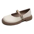 Chunky Mary Jane shoes in beige matte leather with round toe and thick rubber sole - EU 34 / Apricot