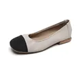 Women square toe flats in beige pebble leather with black textured cap and wood heel - EU 38 / Black