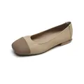 Women's square toe flat shoes with beige leather and textured dark brown contrast toe - EU 34 / Yellow
