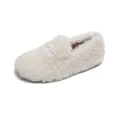 Minimalist white faux fur flat slip-on shoes with plush texture and cross strap detail - 34 / Off White