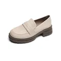 Mocasines beige de plataforma para mujer con suela gruesa vintage y acabado en cuero de calidad - EU 35 / Albaricoque