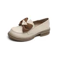 Mocasines retro blanco crema para niñas con lazo marrón y suela de plataforma - EU 34 / Albaricoque