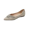 Elegant pointed-toe flat shoes with shimmering sequins and crystal flower ornaments - EU 35 / Apricot