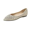 Champagne pointed toe flat shoes with sparkling rhinestones on a white background - EU 35 / Apricot