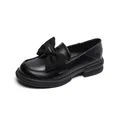Mocasines clásicos de cuero negro para mujer con lazo elegante y placa de metal moda - EU 34 / Negro