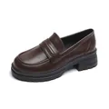 Mocasines retro con plataforma marrón oscuro para mujer con suela de goma gruesa y correa - EU 35 / Marrón