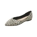Elegant pointed-toe flat shoes featuring black and white tweed with rhinestone accents - EU 35 / Black