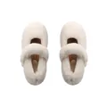 Furry Mary Jane ballet flats in cream beige with warm plush lining and round toe design - 35 / Off White
